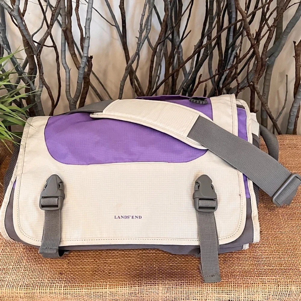 Lands’ End Kids Large Messenger Bag Purple Gray